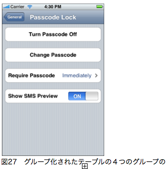 図27　グループ化されたテーブルの４つのグループのリスト