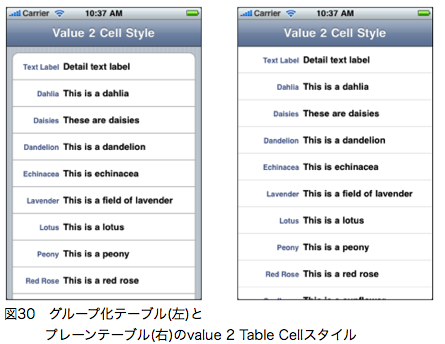 図30　グループ化テーブル(左)とプレーンテーブル(右)のvalue 2 Table Cellスタイル