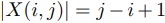 ．|X(i, j)| = j − i + 1